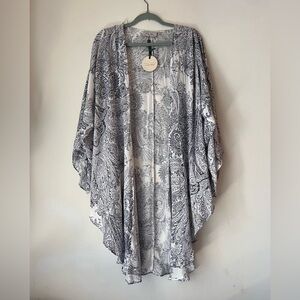 NWT Dress Forum Paisley Boho Open Front Lightweight Kimono Cover Up Cardigan L